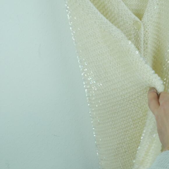 Womens Large Sweater Vest Sequin Wool Blend Boho Cottagecore Cream Grannycore - Picture 6 of 8